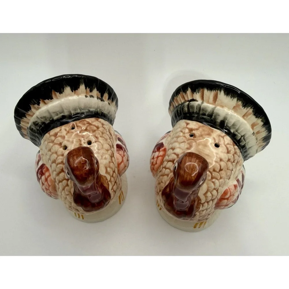 Vintage Turkey Toms Salt & Pepper Shakers Japan Thanksgiving Decor Ceramic Set